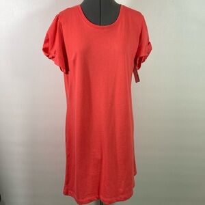 Nine West Dress Women Size Large Melon Color Short Sleeves Loose Comfort Fit NWT